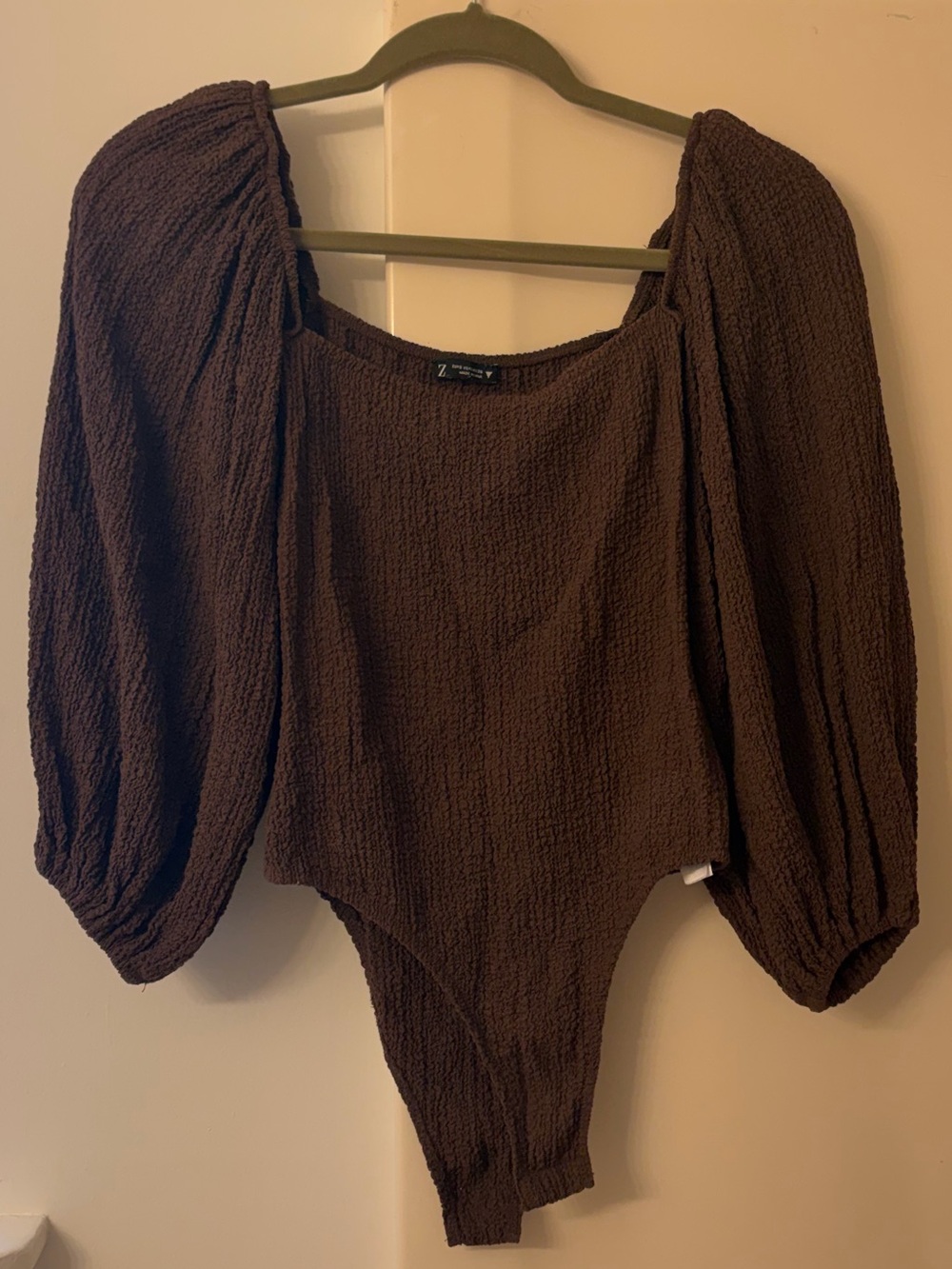 Zara Chocolate Brown Puff-Sleeve Bodysuit
